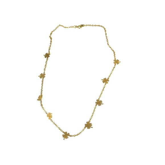 Gold Clover Leaf Chain Necklace With Delicate Floral Charms 18" Length For Women - Picture 1 of 8